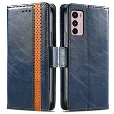 Leather Case Stands Flip Cover Holder S02D for Motorola Moto G42 Blue