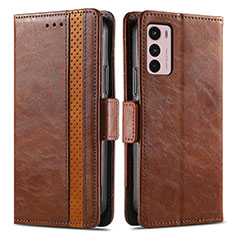 Leather Case Stands Flip Cover Holder S02D for Motorola Moto G42 Brown