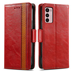 Leather Case Stands Flip Cover Holder S02D for Motorola Moto G42 Red