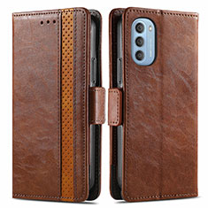 Leather Case Stands Flip Cover Holder S02D for Motorola Moto G51 5G Brown