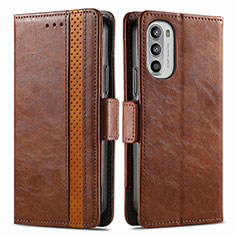 Leather Case Stands Flip Cover Holder S02D for Motorola MOTO G52 Brown