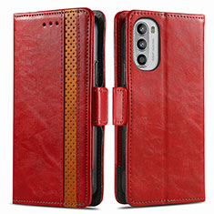 Leather Case Stands Flip Cover Holder S02D for Motorola MOTO G52 Red