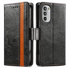 Leather Case Stands Flip Cover Holder S02D for Motorola Moto G52j 5G Black