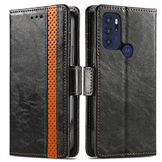 Leather Case Stands Flip Cover Holder S02D for Motorola Moto G60s Black