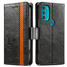 Leather Case Stands Flip Cover Holder S02D for Motorola Moto G71 5G Black