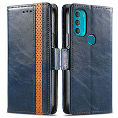 Leather Case Stands Flip Cover Holder S02D for Motorola Moto G71 5G Blue