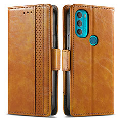Leather Case Stands Flip Cover Holder S02D for Motorola Moto G71 5G Light Brown