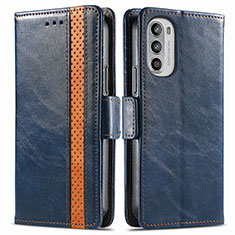 Leather Case Stands Flip Cover Holder S02D for Motorola Moto G71s 5G Blue