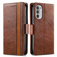 Leather Case Stands Flip Cover Holder S02D for Motorola Moto G71s 5G Brown