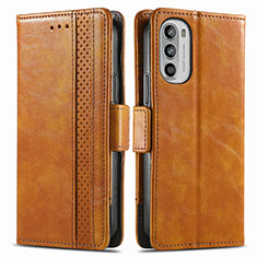 Leather Case Stands Flip Cover Holder S02D for Motorola Moto G71s 5G Light Brown