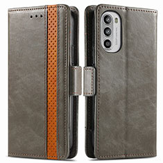 Leather Case Stands Flip Cover Holder S02D for Motorola Moto G82 5G Gray