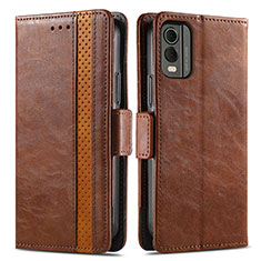 Leather Case Stands Flip Cover Holder S02D for Nokia C32 Brown