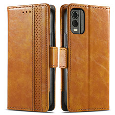 Leather Case Stands Flip Cover Holder S02D for Nokia C32 Light Brown