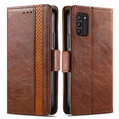 Leather Case Stands Flip Cover Holder S02D for Nokia G100 Brown