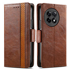 Leather Case Stands Flip Cover Holder S02D for OnePlus Ace 2 5G Brown