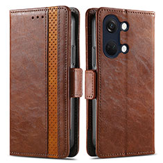 Leather Case Stands Flip Cover Holder S02D for OnePlus Nord 3 5G Brown