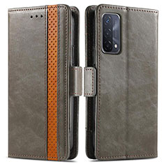 Leather Case Stands Flip Cover Holder S02D for OnePlus Nord N200 5G Gray