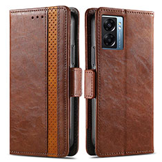 Leather Case Stands Flip Cover Holder S02D for OnePlus Nord N300 5G Brown