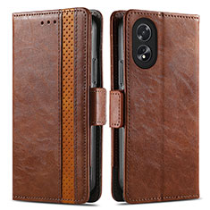 Leather Case Stands Flip Cover Holder S02D for Oppo A18 Brown