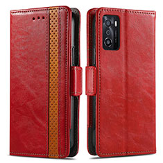 Leather Case Stands Flip Cover Holder S02D for Oppo A55S 5G Red