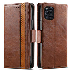 Leather Case Stands Flip Cover Holder S02D for Oppo Find X3 5G Brown
