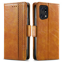 Leather Case Stands Flip Cover Holder S02D for Oppo Find X5 5G Light Brown