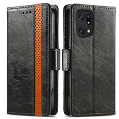 Leather Case Stands Flip Cover Holder S02D for Oppo Find X5 Pro 5G Black