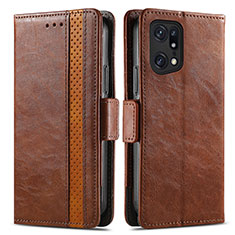 Leather Case Stands Flip Cover Holder S02D for Oppo Find X5 Pro 5G Brown