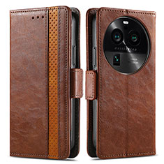 Leather Case Stands Flip Cover Holder S02D for Oppo Find X6 5G Brown