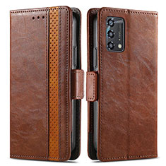 Leather Case Stands Flip Cover Holder S02D for Oppo Reno6 Lite Brown