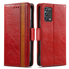 Leather Case Stands Flip Cover Holder S02D for Oppo Reno6 Lite Red
