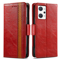 Leather Case Stands Flip Cover Holder S02D for Oppo Reno7 A Red