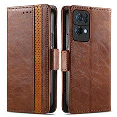 Leather Case Stands Flip Cover Holder S02D for Oppo Reno7 Pro 5G Brown