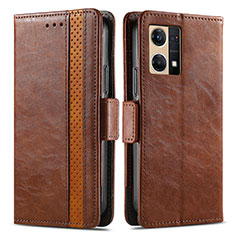 Leather Case Stands Flip Cover Holder S02D for Oppo Reno8 4G Brown