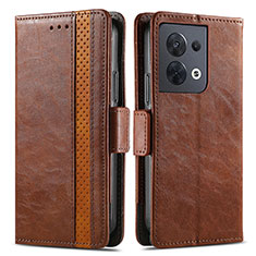 Leather Case Stands Flip Cover Holder S02D for Oppo Reno8 5G Brown