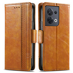 Leather Case Stands Flip Cover Holder S02D for Oppo Reno8 5G Light Brown