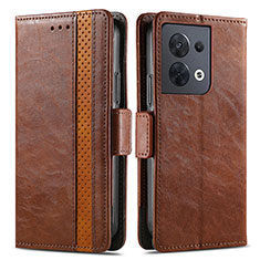 Leather Case Stands Flip Cover Holder S02D for Oppo Reno9 5G Brown