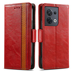 Leather Case Stands Flip Cover Holder S02D for Oppo Reno9 5G Red