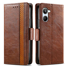 Leather Case Stands Flip Cover Holder S02D for Realme 10 4G Brown