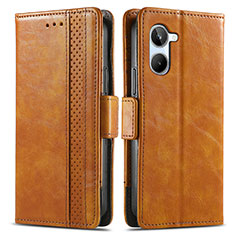 Leather Case Stands Flip Cover Holder S02D for Realme 10 4G Light Brown