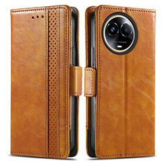 Leather Case Stands Flip Cover Holder S02D for Realme 11 5G Light Brown
