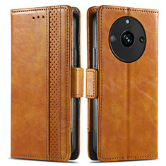 Leather Case Stands Flip Cover Holder S02D for Realme 11 Pro 5G Light Brown