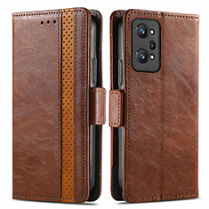 Leather Case Stands Flip Cover Holder S02D for Realme GT Neo 3T 5G Brown