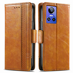 Leather Case Stands Flip Cover Holder S02D for Realme GT Neo3 5G Light Brown
