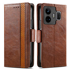 Leather Case Stands Flip Cover Holder S02D for Realme GT Neo5 5G Brown