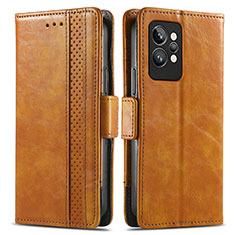 Leather Case Stands Flip Cover Holder S02D for Realme GT2 Pro 5G Light Brown