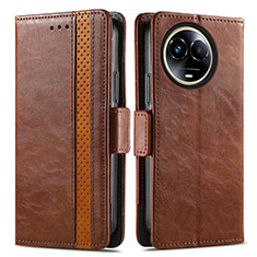 Leather Case Stands Flip Cover Holder S02D for Realme V50s 5G Brown