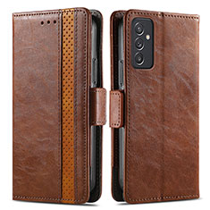 Leather Case Stands Flip Cover Holder S02D for Samsung Galaxy A05s Brown