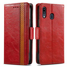 Leather Case Stands Flip Cover Holder S02D for Samsung Galaxy A20 Red