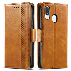Leather Case Stands Flip Cover Holder S02D for Samsung Galaxy A20e Light Brown